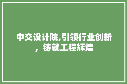 中交设计院,引领行业创新，铸就工程辉煌