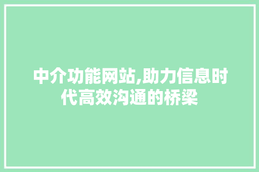 中介功能网站,助力信息时代高效沟通的桥梁
