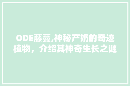 ODE藤蔓,神秘产奶的奇迹植物，介绍其神奇生长之谜 ODE藤蔓,神秘产奶的奇迹植物，介绍其神奇生长之谜 搜狗SEO