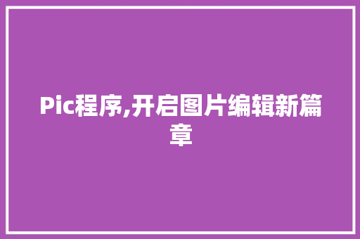 Pic程序,开启图片编辑新篇章