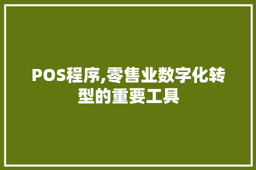 POS程序,零售业数字化转型的重要工具 POS程序,零售业数字化转型的重要工具 搜狗SEO
