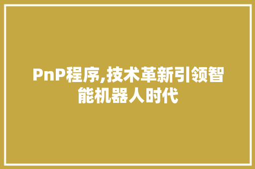 PnP程序,技术革新引领智能机器人时代 PnP程序,技术革新引领智能机器人时代 神马SEO
