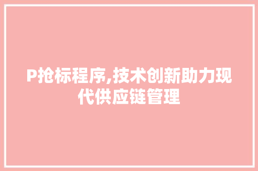 P抢标程序,技术创新助力现代供应链管理