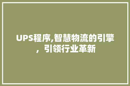 UPS程序,智慧物流的引擎，引领行业革新
