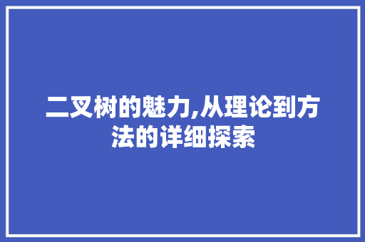 二叉树的魅力,从理论到方法的详细探索 二叉树的魅力,从理论到方法的详细探索 搜狗SEO