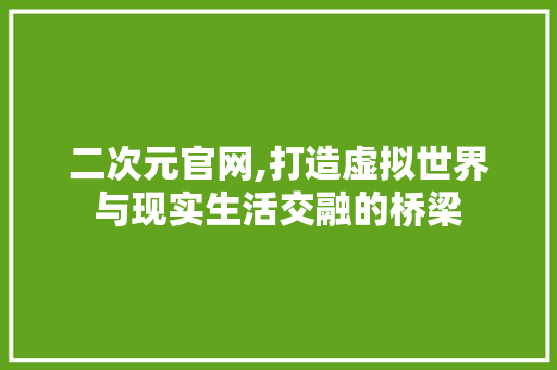 二次元官网,打造虚拟世界与现实生活交融的桥梁