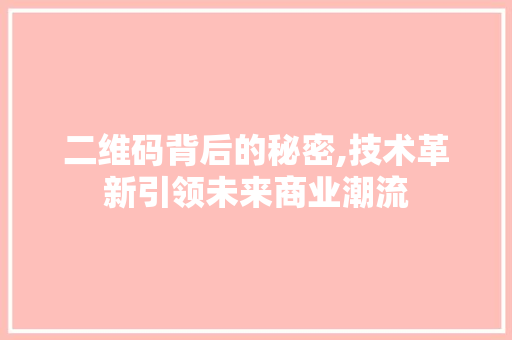 二维码背后的秘密,技术革新引领未来商业潮流