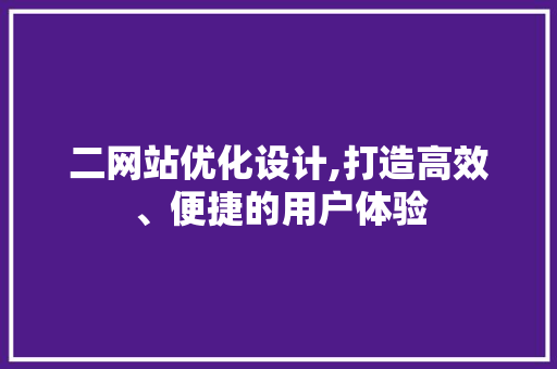 二网站优化设计,打造高效、便捷的用户体验