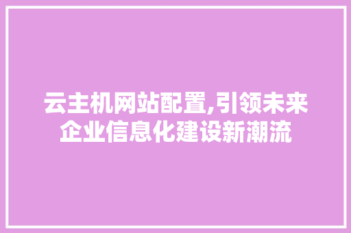 云主机网站配置,引领未来企业信息化建设新潮流