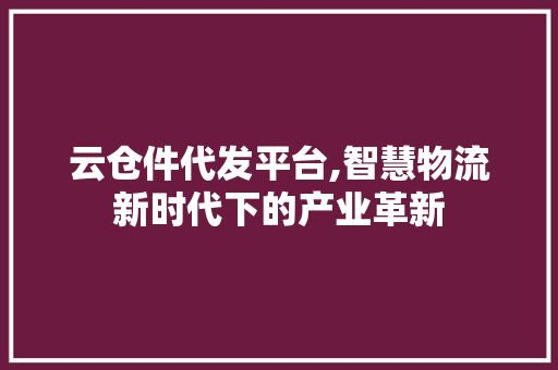 云仓件代发平台,智慧物流新时代下的产业革新