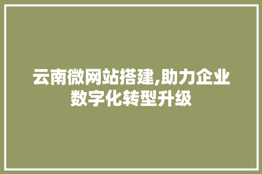 云南微网站搭建,助力企业数字化转型升级 云南微网站搭建,助力企业数字化转型升级 搜狗SEO
