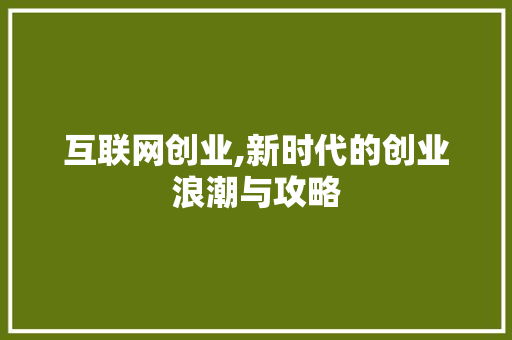 互联网创业,新时代的创业浪潮与攻略
