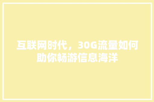 互联网时代，30G流量如何助你畅游信息海洋