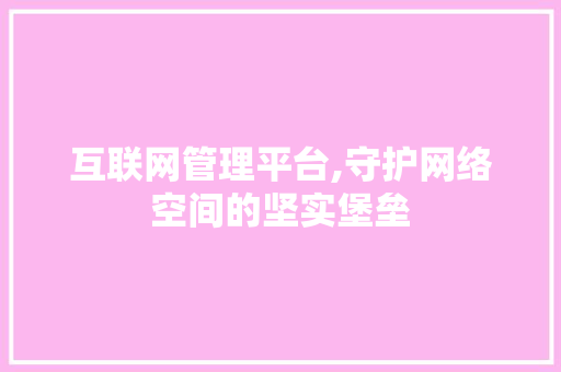 互联网管理平台,守护网络空间的坚实堡垒 互联网管理平台,守护网络空间的坚实堡垒 网站建设公司
