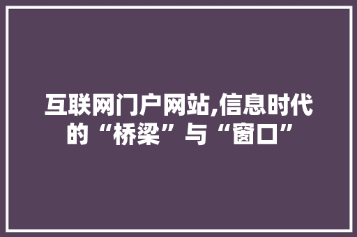 互联网门户网站,信息时代的“桥梁”与“窗口”