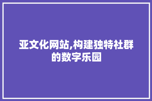 亚文化网站,构建独特社群的数字乐园