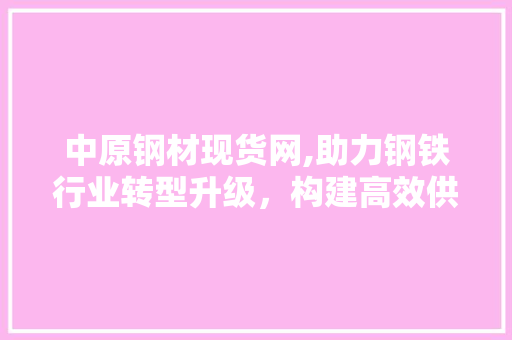 中原钢材现货网,助力钢铁行业转型升级，构建高效供应链生态