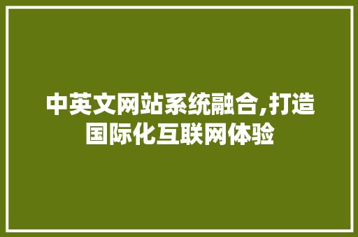 中英文网站系统融合,打造国际化互联网体验 中英文网站系统融合,打造国际化互联网体验 必应SEO