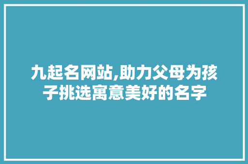 九起名网站,助力父母为孩子挑选寓意美好的名字