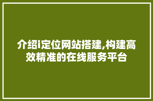 介绍i定位网站搭建,构建高效精准的在线服务平台