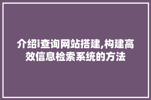 介绍i查询网站搭建,构建高效信息检索系统的方法
