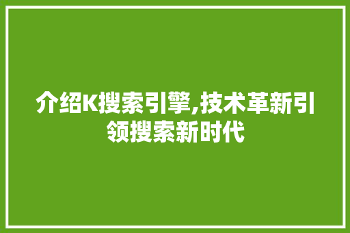 介绍K搜索引擎,技术革新引领搜索新时代