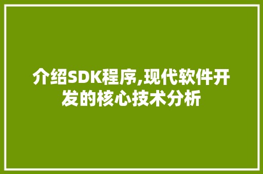 介绍SDK程序,现代软件开发的核心技术分析
