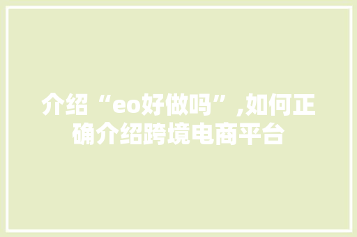 介绍“eo好做吗”,如何正确介绍跨境电商平台