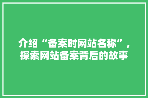 介绍“备案时网站名称”,探索网站备案背后的故事