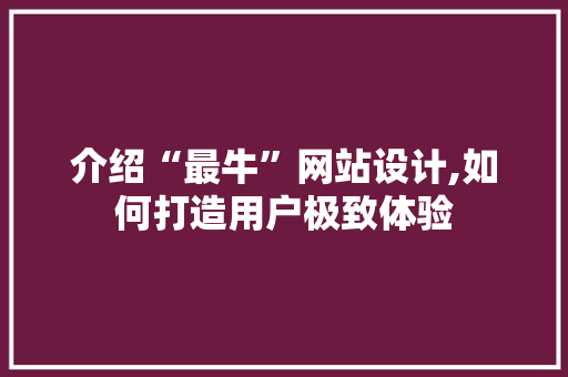 介绍“最牛”网站设计,如何打造用户极致体验 介绍“最牛”网站设计,如何打造用户极致体验 神马SEO