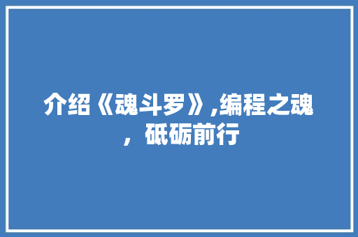 介绍《魂斗罗》,编程之魂，砥砺前行