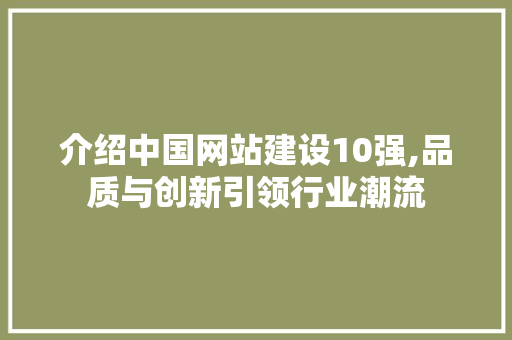 介绍中国网站建设10强,品质与创新引领行业潮流