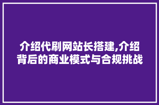 介绍代刷网站长搭建,介绍背后的商业模式与合规挑战