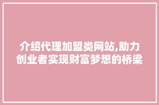 介绍代理加盟类网站,助力创业者实现财富梦想的桥梁