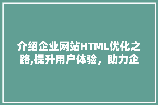 介绍企业网站HTML优化之路,提升用户体验，助力企业腾飞