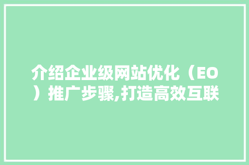 介绍企业级网站优化（EO）推广步骤,打造高效互联网营销利器 介绍企业级网站优化（EO）推广步骤,打造高效互联网营销利器 SEO关键词