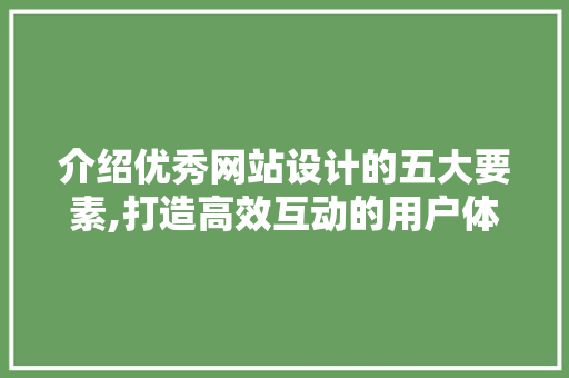 介绍优秀网站设计的五大要素,打造高效互动的用户体验