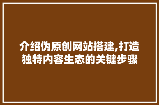 介绍伪原创网站搭建,打造独特内容生态的关键步骤
