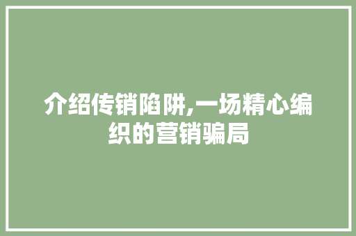 介绍传销陷阱,一场精心编织的营销骗局