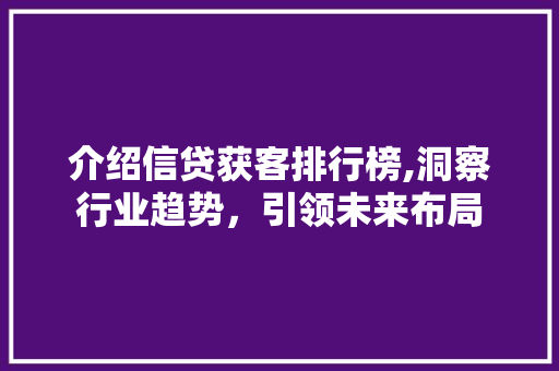 介绍信贷获客排行榜,洞察行业趋势，引领未来布局