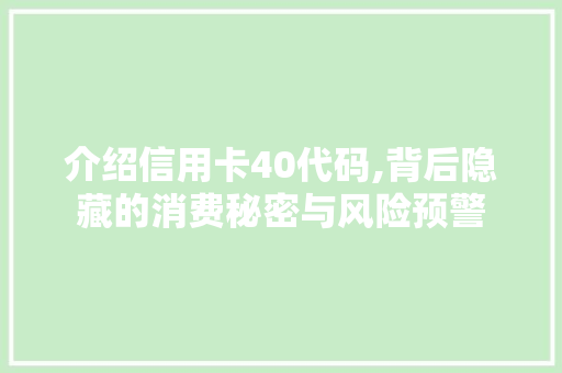 介绍信用卡40代码,背后隐藏的消费秘密与风险预警