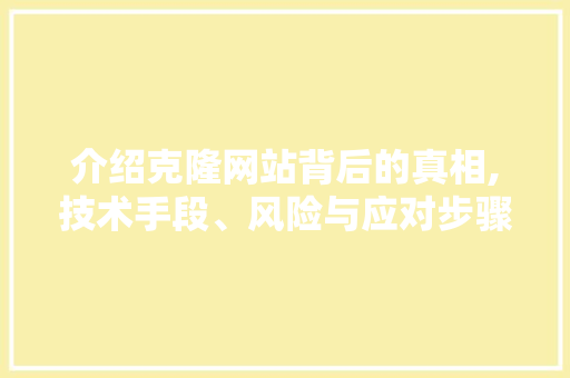 介绍克隆网站背后的真相,技术手段、风险与应对步骤