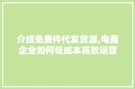 介绍免费件代发货源,电商企业如何低成本高效运营