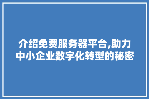 介绍免费服务器平台,助力中小企业数字化转型的秘密武器