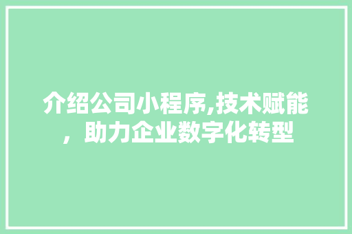介绍公司小程序,技术赋能，助力企业数字化转型