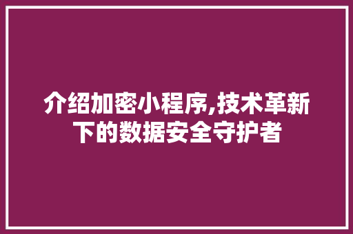 介绍加密小程序,技术革新下的数据安全守护者 介绍加密小程序,技术革新下的数据安全守护者 搜狗SEO