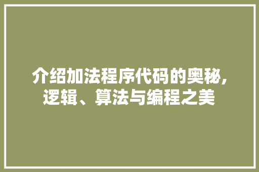 介绍加法程序代码的奥秘,逻辑、算法与编程之美
