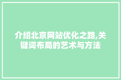 介绍北京网站优化之路,关键词布局的艺术与方法