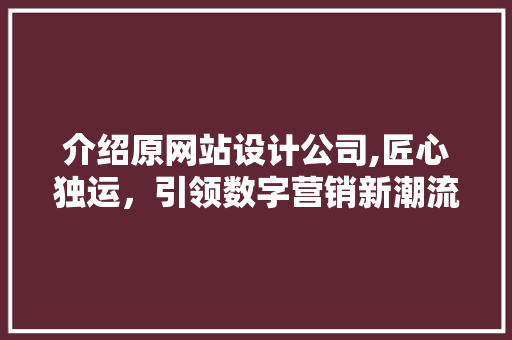 介绍原网站设计公司,匠心独运，引领数字营销新潮流