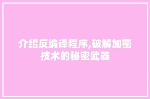 介绍反编译程序,破解加密技术的秘密武器